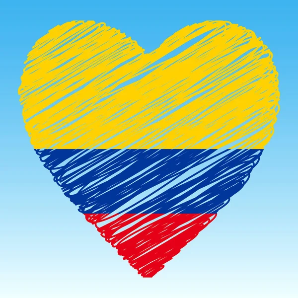 哥伦比亚旗子 心脏形状 粗野样式 — 图库矢量图片