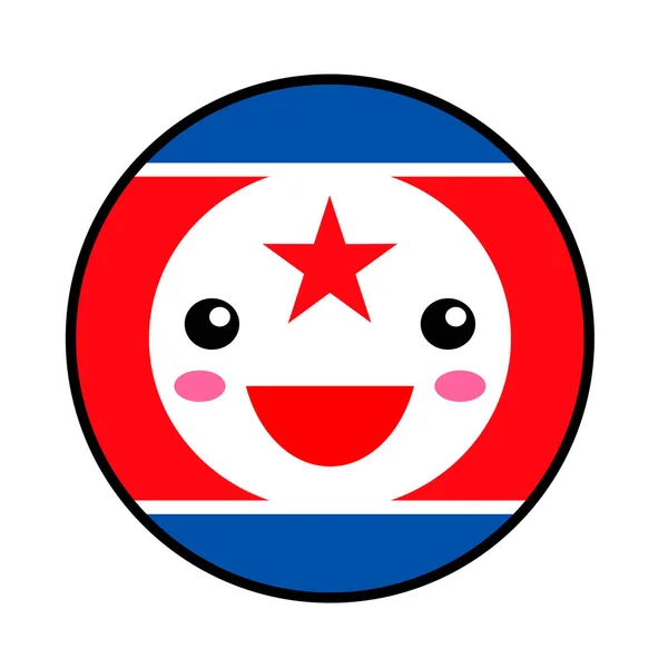 Kawaii Norte Coreia Bandeira Sorriso Estilo Plano Desenhos Animados Bonito — Vetor de Stock