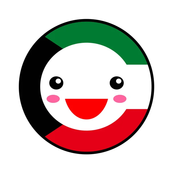 Flaga Kuwejtu Kawaii Uśmiech Płaski Kreskówka Białym Tle Zabawy Projektowania — Wektor stockowy