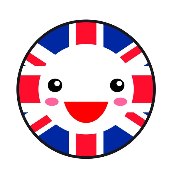 Kawaii Флаг Великобритании Улыбка Плоский Стиль Симпатичный Мультфильм Изолировал Забавный — стоковый вектор