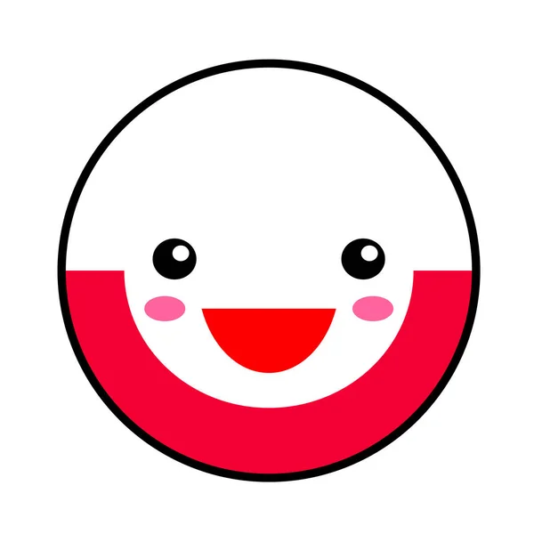 Kawaii Polônia Bandeira Sorriso Estilo Plano Desenhos Animados Bonito Isolado — Vetor de Stock