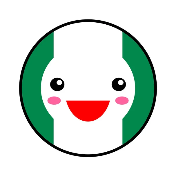 Kawaii Nigeria Flagga Leende Platt Stil Söta Tecknade Isolerade Kul — Stock vektor