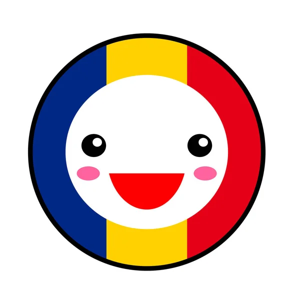 Kawaii Romanya Bayrak Gülümseyin Düz Stil Sevimli Çizgi Izole Eğlenceli — Stok Vektör