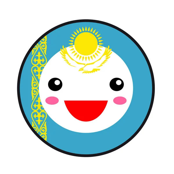 Kawaii Kazakhstan Bandeira Sorriso Estilo Plano Desenhos Animados Bonito Isolado — Vetor de Stock