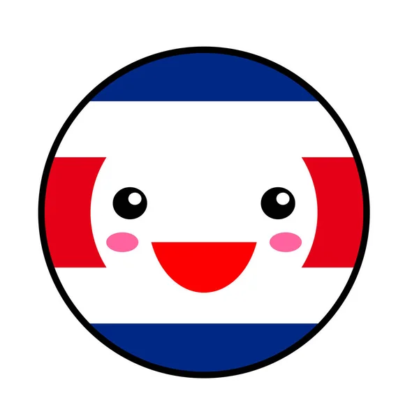 Kawaii Costa Rica Vlag Glimlach Vlakke Stijl Schattige Cartoon Geïsoleerd — Stockvector