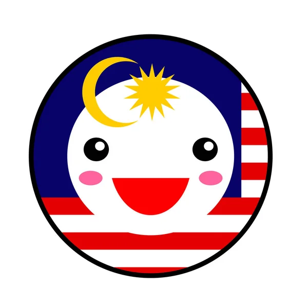 Kawaii Malaysia Flag Smile Flat Style Cute Cartoon Isolated Fun — Stock Vector