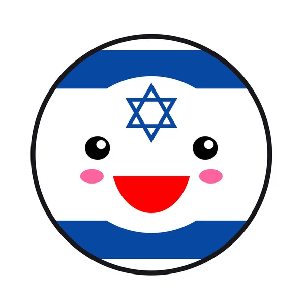Kawaii Israël Vlag Glimlach Vlakke Stijl Schattige Cartoon Geïsoleerd Plezier — Stockvector
