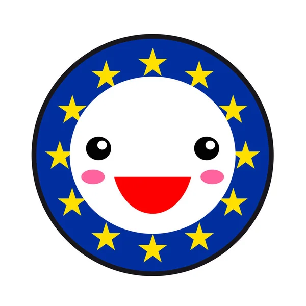 Flaga Unii Europejskiej Kawaii Uśmiech Płaski Kreskówka Białym Tle Zabawy — Wektor stockowy