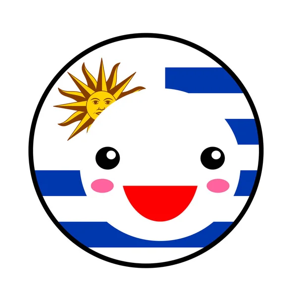 Kawaii Uruguay Flag Smile Flat Style Cute Cartoon Isolated Fun — Stock Vector