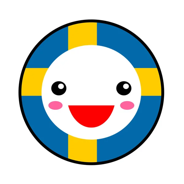 Kawaii Sweden Flag Smile Flachen Stil Niedlichen Karikatur Isoliert Spaß — Stockvektor