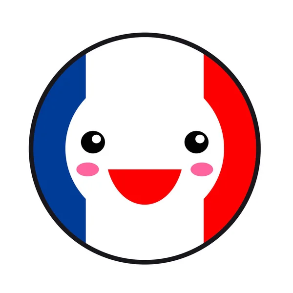 Kawaii Franse Vlag Glimlach Vlakke Stijl Schattige Cartoon Geïsoleerd Plezier — Stockvector