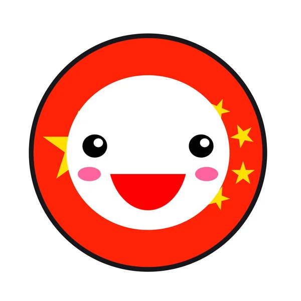 Kawaii Sorriso Bandeira Chinesa Estilo Plano Desenhos Animados Bonito Isolado — Vetor de Stock
