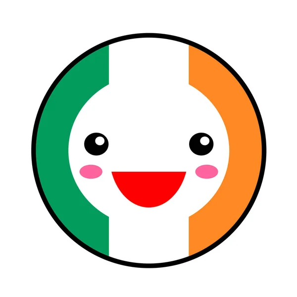 Kawaii Irland Flagga Leende Platt Stil Söta Tecknade Isolerade Kul — Stock vektor