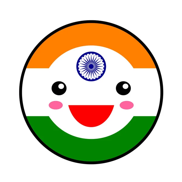 Kawaii India Vlag Glimlach Vlakke Stijl Schattige Cartoon Geïsoleerd Plezier — Stockvector