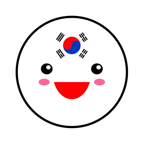 Kawaii Zuid Korea Vlag Glimlach Vlakke Stijl Schattige Cartoon Geïsoleerd — Stockvector