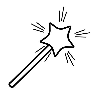 Sihirli değnek simgesi. Hat sanatı. Beyaz arka plan. Sosyal medya simge. 