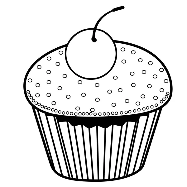 Kuchen, Kirschlikone. Zeilenkunst. weißer Hintergrund. Social-Media-Symbol — Stockvektor