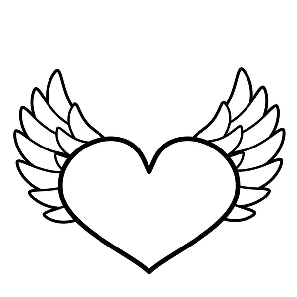 Καρδιά, φτερά εικονίδιο. Γραμμικό σχέδιο. Λευκό φόντο. Εικονίδιο μέσων κοινωνικής δικτύωσης — Διανυσματικό Αρχείο
