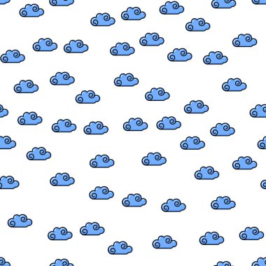 Beyaz arka planda mavi bulutsuz desen. Kağıt baskı tasarımı. Soyut retro vektör çizimi. Moda tekstil, kumaş, ambalaj. Modern alan dekorasyonu.