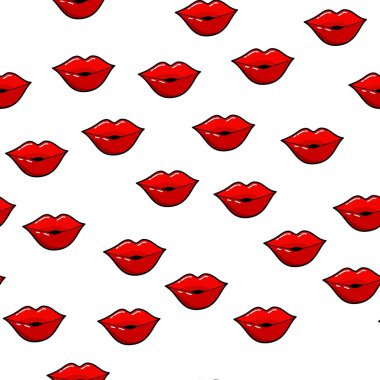 Beyaz arka planda, pürüzsüz, renkli dudaklar. Kağıt baskı tasarımı. Soyut retro vektör çizimi. Moda tekstil, kumaş, ambalaj. Modern alan dekorasyonu.