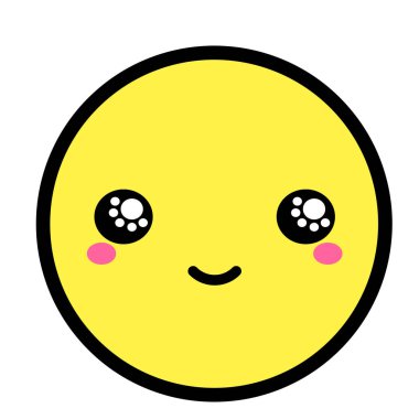 Düz kawaii emoji surat. Sevimli komik çizgi film karakteri. Basit çizgi sanat ifadeleri web simgesi. Duygusal Çıkartma. Vektör grafik illüstrasyonu.