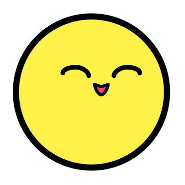 Düz kawaii emoji surat. Sevimli komik çizgi film karakteri. Basit çizgi sanat ifadeleri web simgesi. Duygusal Çıkartma. Vektör grafik illüstrasyonu.