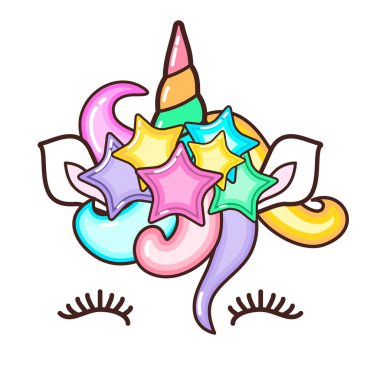 Kawaii şirin tek boynuzlu at boynuzu, komik renkli çizgi film..