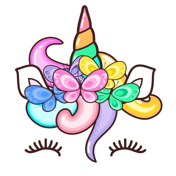 Cuerno Unicornio Lindo Kawaii Historieta Colorida Divertida — Vector de stock