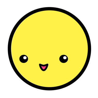 Düz kawaii emoji surat. Sevimli komik çizgi film karakteri. Basit çizgi sanat ifadeleri web simgesi. Duygusal Çıkartma. Vektör grafik illüstrasyonu.