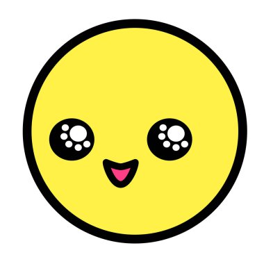 Düz kawaii emoji surat. Sevimli komik çizgi film karakteri. Basit çizgi sanat ifadeleri web simgesi. Duygusal Çıkartma. Vektör grafik illüstrasyonu.