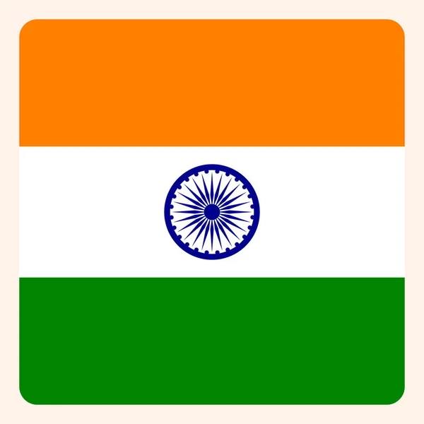 Botón de bandera cuadrada de India, señal de comunicación de redes sociales , — Vector de stock