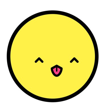 Düz kawaii emoji surat. Sevimli komik çizgi film karakteri. Basit çizgi sanat ifadeleri web simgesi. Duygusal Çıkartma. Vektör grafik illüstrasyonu.