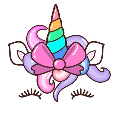 Kawaii şirin tek boynuzlu at boynuzu, komik renkli çizgi film..