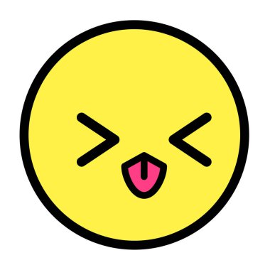Düz kawaii emoji surat. Sevimli komik çizgi film karakteri. Basit çizgi sanat ifadeleri web simgesi. Duygusal Çıkartma. Vektör grafik illüstrasyonu.