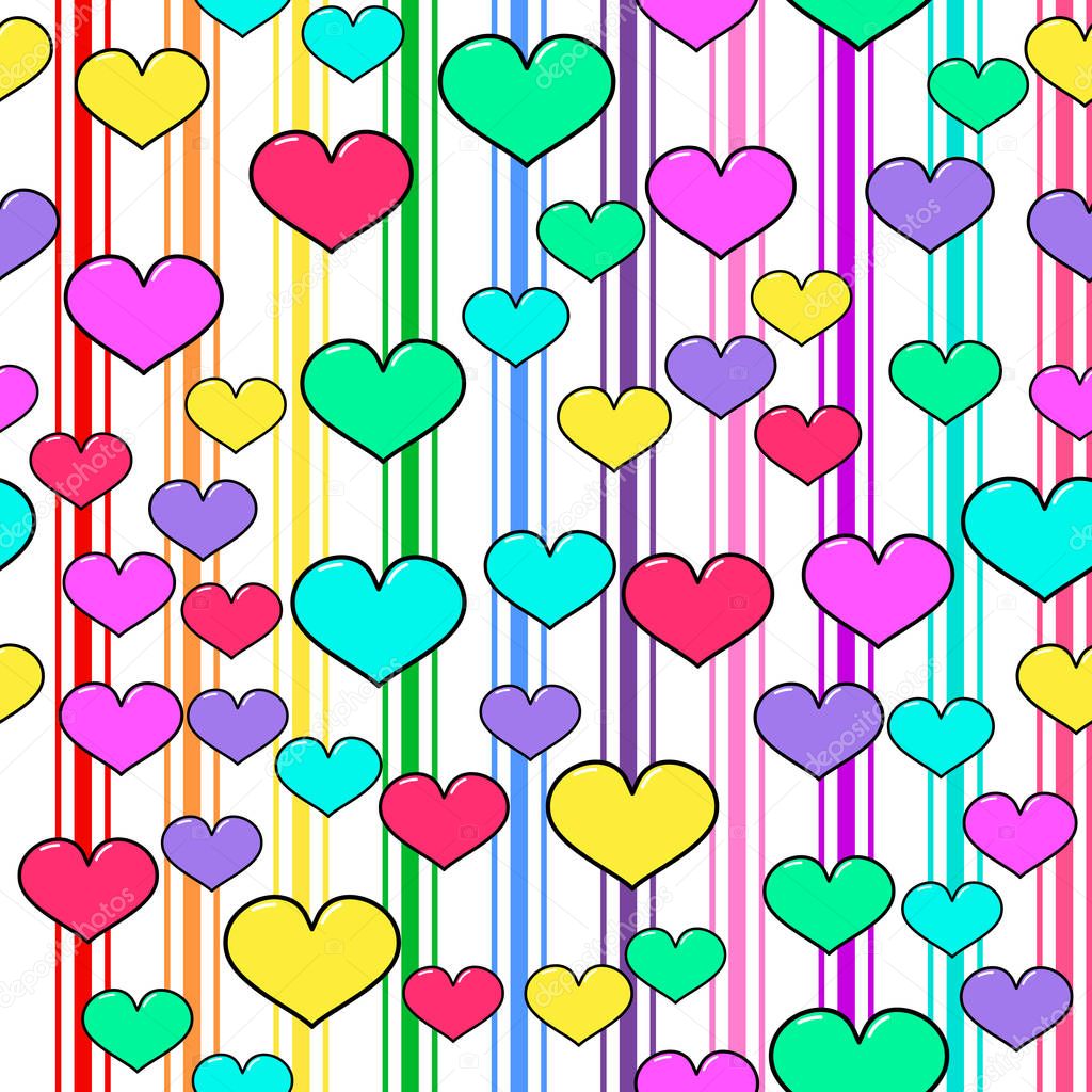 Colorful heart seamless pattern on white background. Paper print
