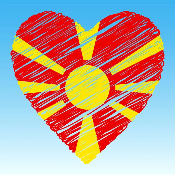 Makedonien flagga, hjärta form, grunge stil. — Stock vektor