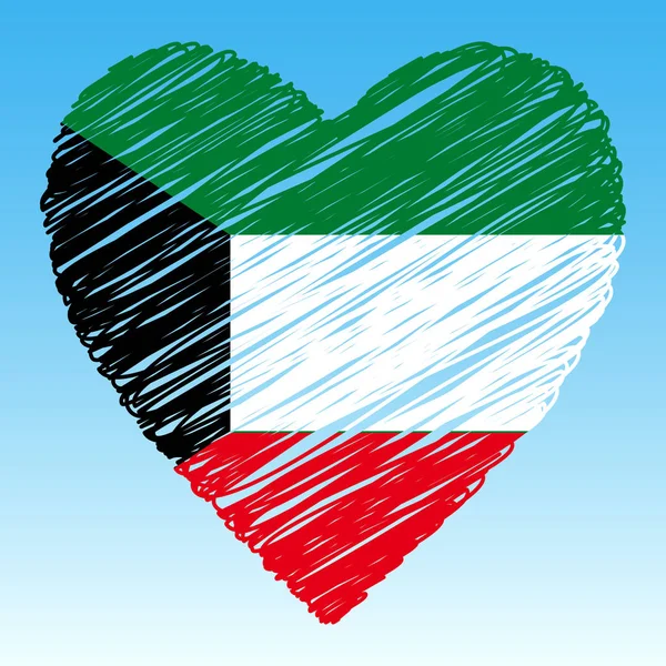 Bandeira do Kuwait, Forma do coração, estilo grunge . —  Vetores de Stock