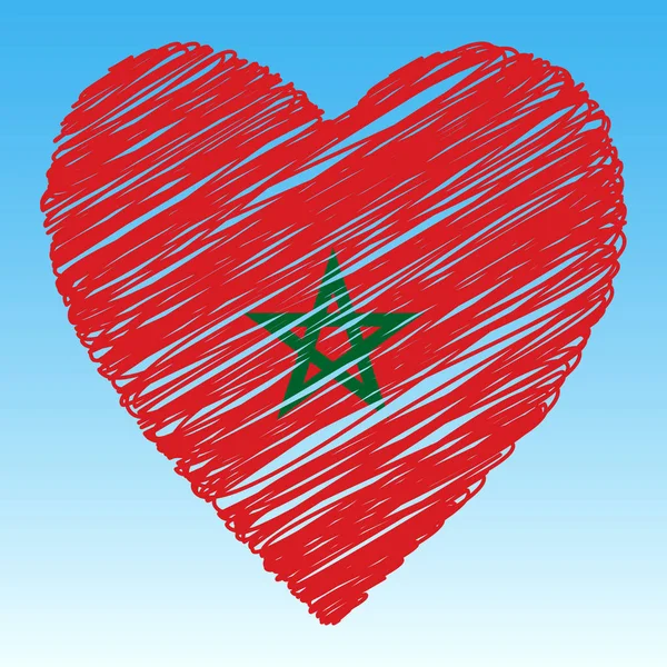 Marokkó zászló, szív alakú, grunge stílus. — Stock Vector