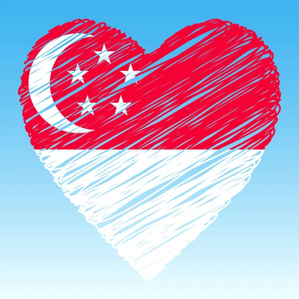 Bandera de Singapur, Forma de corazón, Estilo grunge . — Vector de stock