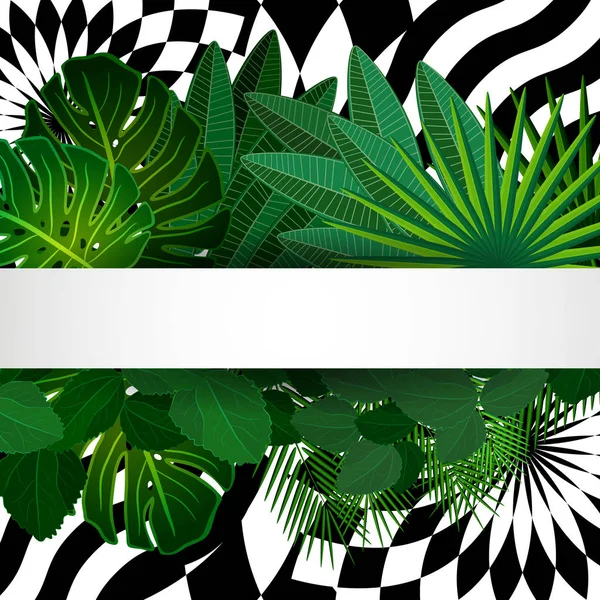 Tropical leaves background with geometric elements, vector flora — Stock Vector