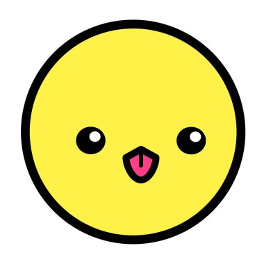Düz kawaii emoji surat. Sevimli komik çizgi film karakteri. Basit çizgi sanat ifadeleri web simgesi. Duygusal Çıkartma. Vektör grafik illüstrasyonu.
