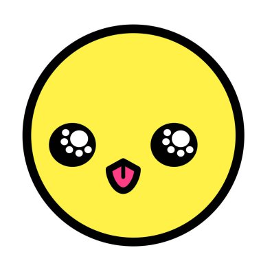 Düz kawaii emoji surat. Sevimli komik çizgi film karakteri. Basit çizgi sanat ifadeleri web simgesi. Duygusal Çıkartma. Vektör grafik illüstrasyonu.