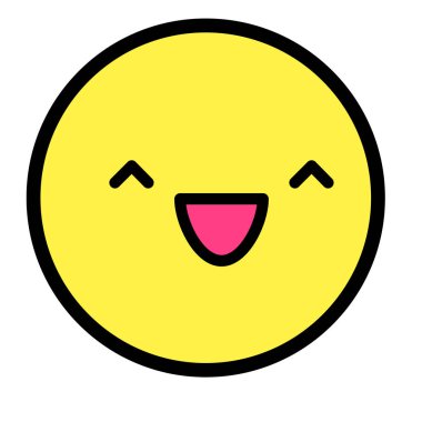 Düz kawaii emoji surat. Sevimli komik çizgi film karakteri. Basit çizgi sanat ifadeleri web simgesi. Duygusal Çıkartma. Vektör grafik illüstrasyonu.