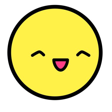 Düz kawaii emoji surat. Sevimli komik çizgi film karakteri. Basit çizgi sanat ifadeleri web simgesi. Duygusal Çıkartma. Vektör grafik illüstrasyonu.