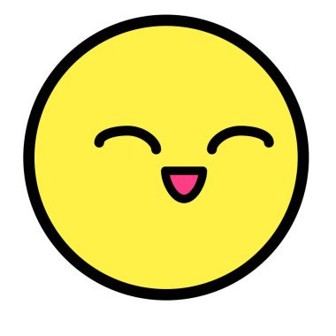 Düz kawaii emoji surat. Sevimli komik çizgi film karakteri. Basit çizgi sanat ifadeleri web simgesi. Duygusal Çıkartma. Vektör grafik illüstrasyonu.