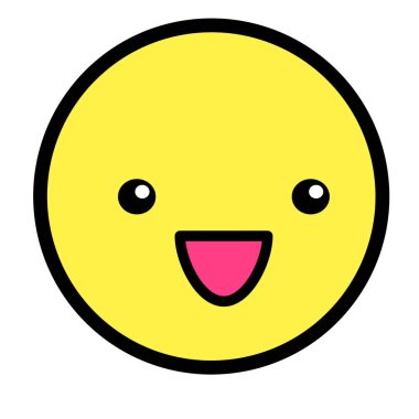Düz kawaii emoji surat. Sevimli komik çizgi film karakteri. Basit çizgi sanat ifadeleri web simgesi. Duygusal Çıkartma. Vektör grafik illüstrasyonu.
