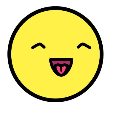 Düz kawaii emoji surat. Sevimli komik çizgi film karakteri. Basit çizgi sanat ifadeleri web simgesi. Duygusal Çıkartma. Vektör grafik illüstrasyonu.