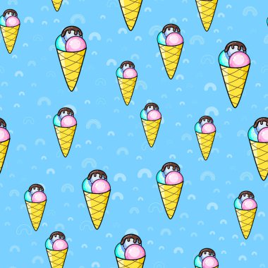 Beyaz arka planda dondurma Dikişsiz desen. Kağıt baskısı 