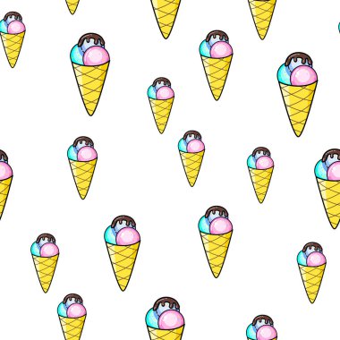 Beyaz arka planda kusursuz dondurma deseni. Kağıt baskı tasarımı. Soyut retro vektör çizimi. Moda tekstil, kumaş, ambalaj. Modern alan dekorasyonu.