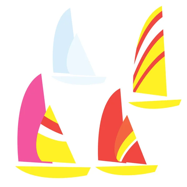 Set Yachts Vector Illustration Flat Style — Stock Vector